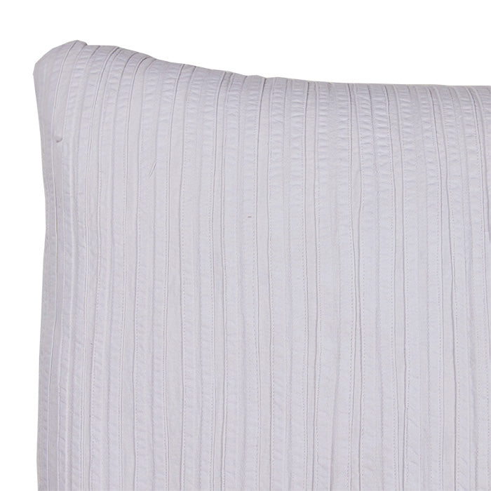 (CORNER DETAIL) African Pin Tuck Pillow. Pin tuck white cotton work from Nigeria. White canvas back, invisible zipper closure and feather and down fill. Two available. 17" x 29"