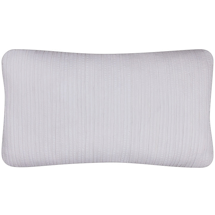 African Pin Tuck Pillow. Pin tuck white cotton work from Nigeria. White canvas back, invisible zipper closure and feather and down fill. Two available. 17" x 29"