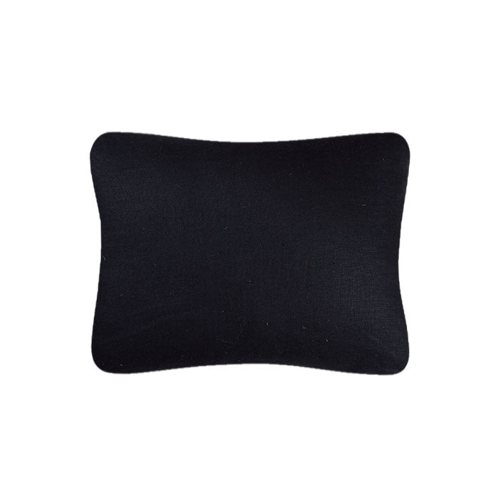 (BLACK BACK) Antique Afghani Pashtun Embroidered Pillow. Intricately embroidered silk on cotton. Sleeve fragment from Pashtun tribal men's tunic. Black linen back, invisible zipper closure and feather and down fill. Two available. Priced individually. 11" x 14"