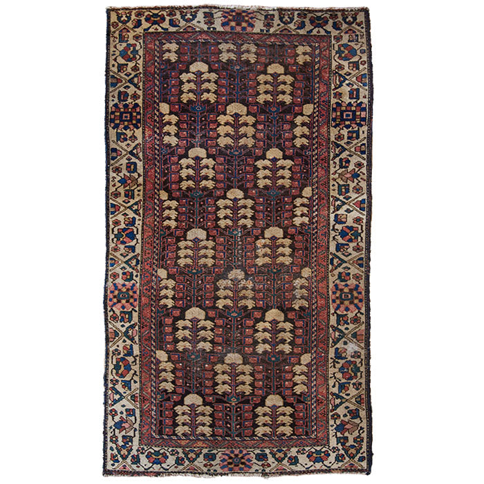 Antique Hamadan Rug. Early 20th C. Hamadan knotted rug made in NW Persia. Attractive colors with some repairs as shown. 77" x 45"
