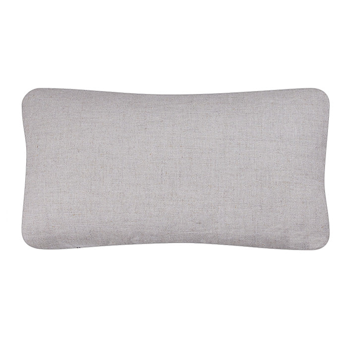 (LINEN BACK DETAIL) Antique Ottoman Embroidery Pillow IV, early 20th-century Turkish origin. Metallic thread and brightly colored silk floss embroidery on handwoven linen. Natural linen back, invisible zipper closure, feather and down fill. Measures 11" x 21"