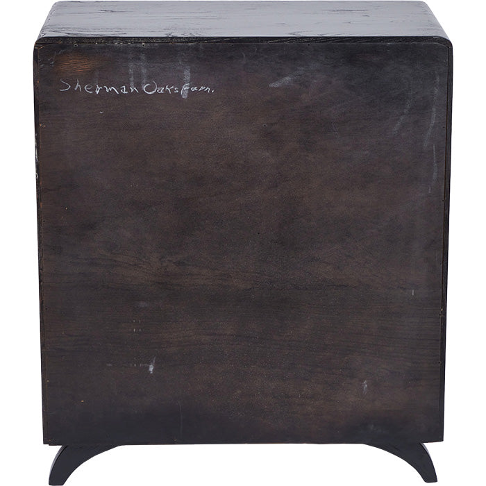(BACK DETAIL) Art Deco Style Bureau with four drawers in ebony and natural wool. Late Deco - 1940s design.