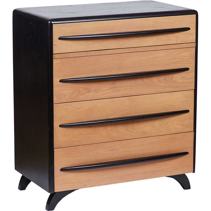 Art Deco Style Bureau with four drawers in ebony and natural wool. Late Deco - 1940s design.