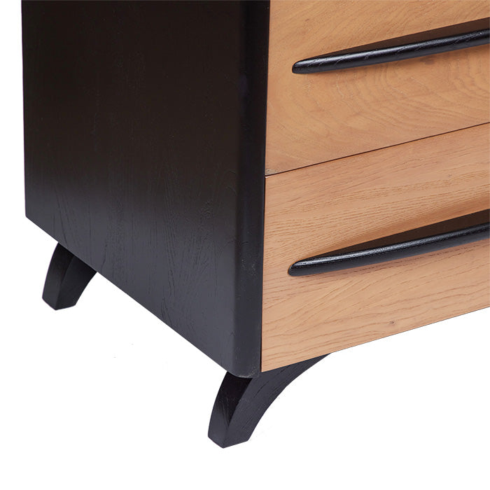 (CORNER BOTTOM LEFT) Art Deco Style Bureau with four drawers in ebony and natural wool. Late Deco - 1940s design.
