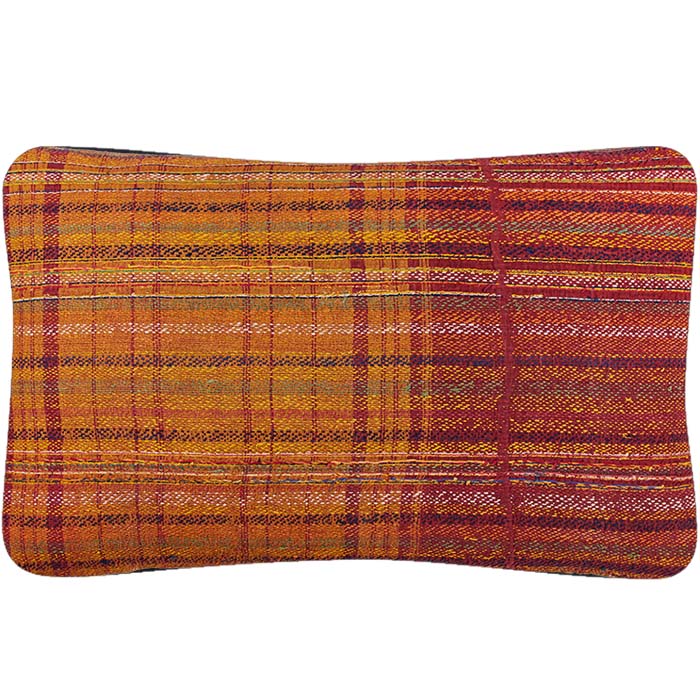 Banjara Pillow Fine Weave. Striped hand woven Banjara textile. Made in Gujarat State in India. Black linen back. Invisible zipper closure, feather and down fill. 17" x 26"