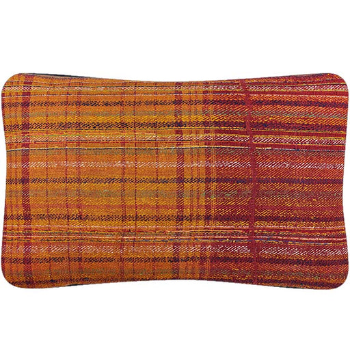 Banjara Pillow Fine Weave. Striped hand woven Banjara textile. Made in Gujarat State in India. Black linen back. Invisible zipper closure, feather and down fill. 17" x 26"