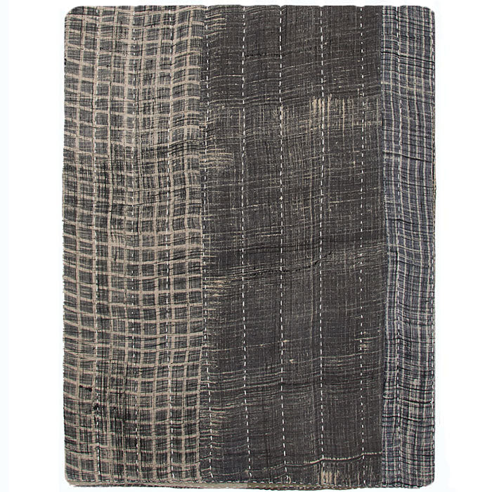 Indian Cotton Bedcover Gray. Contemporary Indian bedcover. Hand-tinted, block-printed, over-dyed fine cotton fabric. Hand-quilted with cotton backing. Hand made therefore each piece varies slightly. 98" H x 96" W