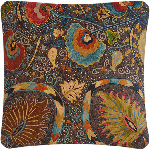 Cotton Velvet Pillow. Contemporary cotton velvet floral print fabric pillow with gold cotton velvet back. Invisible zipper closure and feather and down fill. Two available. Priced individually. 24" x 24"