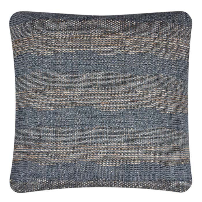 TD Stripe Blue Cotton & Tussar Silk. Decorative Pillow. Neeru Kumar Handwoven Designer Textiles from India. Exclusive to Pat McGann. Double sided pillow backed with Tabby. Invisible zipper closure. Feather and down fill. Yardage available. Complimentary shipping.