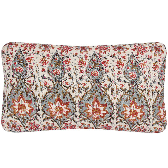 Quilted Cotton Pillow Double Sided II. Floral print cotton used on both sides with all over quilting stitches. Invisible zipper closure, feather and down fill. 13" x 23"