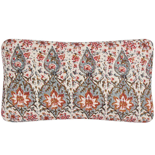 Quilted Cotton Pillow Double Sided II. Floral print cotton used on both sides with all over quilting stitches.  Invisible zipper closure, feather and down fill. 13" x 23"