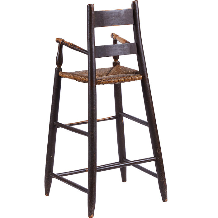 (BACK VIEW DETAIL) Early American Child's High Chair. Late 18th C. chair with original finish and replaced cane seat.