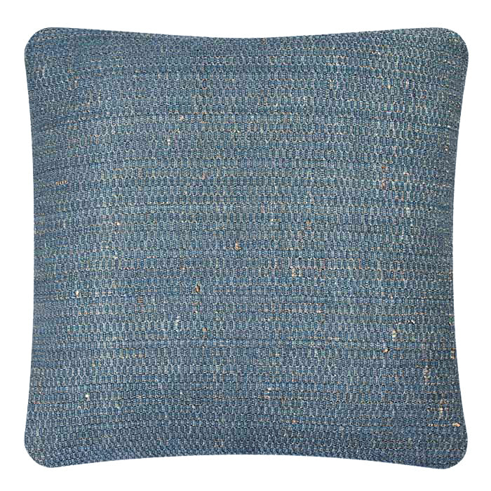 Eye Blue Cotton & Tussar Silk Throw Pillow - Neeru Kumar Handwoven Designer Textiles