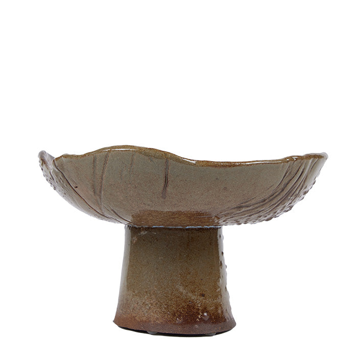 (SIDE VIEW DETAIL) Glaced ceramic footed bowl. "Three Graces" Footed Bowl. Studio produced footed bowl with incised female figures on top. Indistinguishable signature at bottom as shown. Glaced ceramic footed bowl. "Three Graces" Footed Bowl. Studio produced footed bowl with incised female figures on top. Indistinguishable signature at bottom as shown.