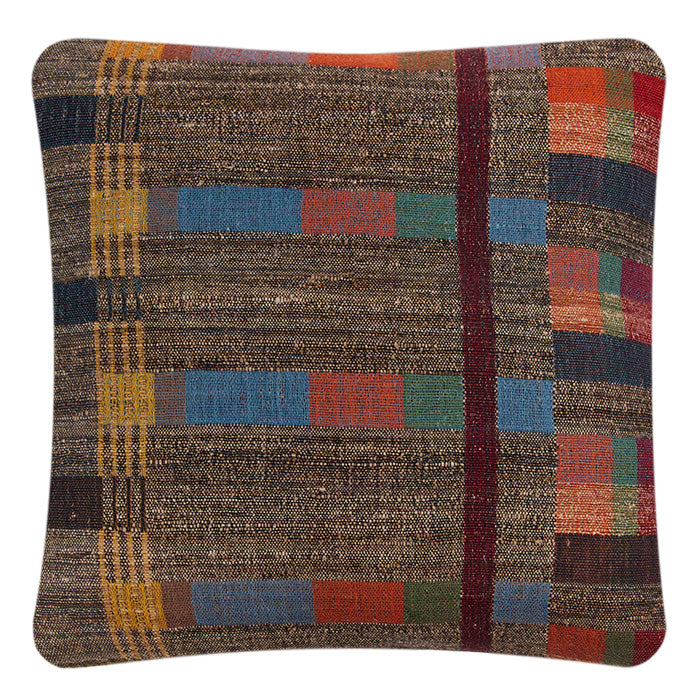 Japanese Stripe Throw Pillow - Wool & Tussar Silk. Hand made with Neeru Kumar Handwoven Designer Textiles from India. Exclusive to Pat McGann. Natural linen back. Invisible zipper closure. Feather and down fill. Multiple sizes available. Yardage available.