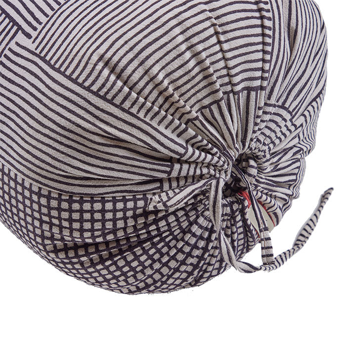 (BOLSTER TIE DETAIL) Indian Block Printed Gopal Bolster Pillows. Hand block printed cotton. Large round bolsters. Tie closures. Feather and down fill. Two available.