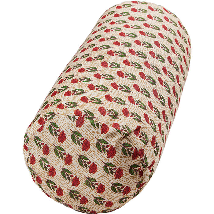 Indian Block Print Bolster Pillow. Contemporary Indian cotton bolster pillow. Invisible zipper closure added. Feather and down fill. Two available. Priced individually. 21" x 9"
