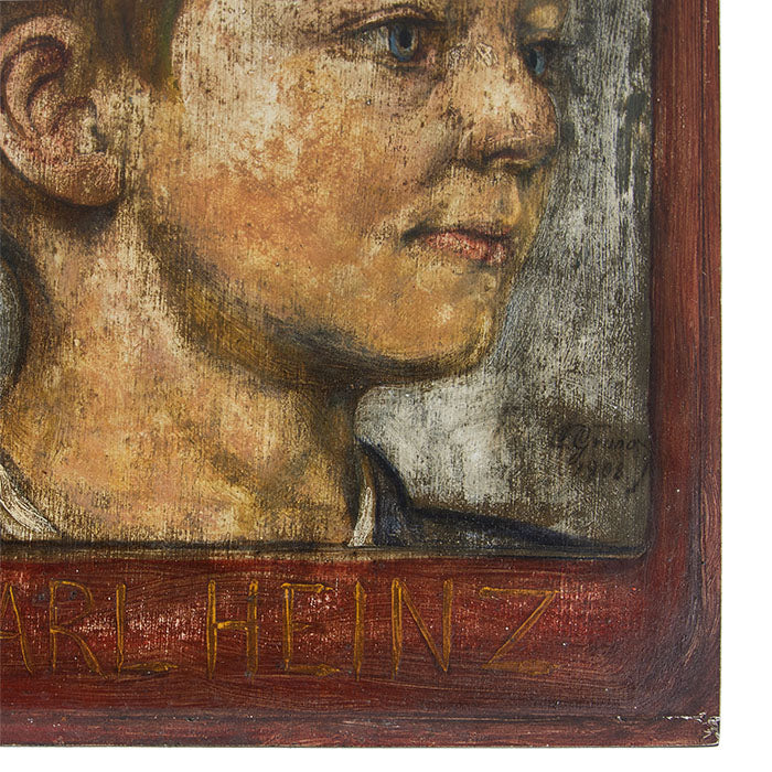 (RIGHT BOTTOM CORNER) Oil Painting Portrait by C. Grano of a German schoolboy, Early 20th Century