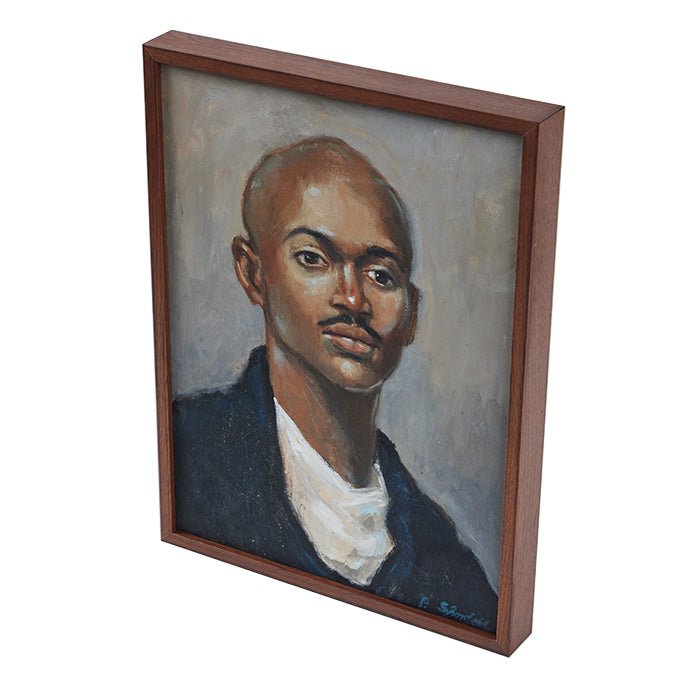 (SIDE VIEW) Portrait of a Young Black Man by P. Schonfeld. Vintage oil on canvas portrait. Contemporary frame. Signature lower right as shown. 16" x 12"