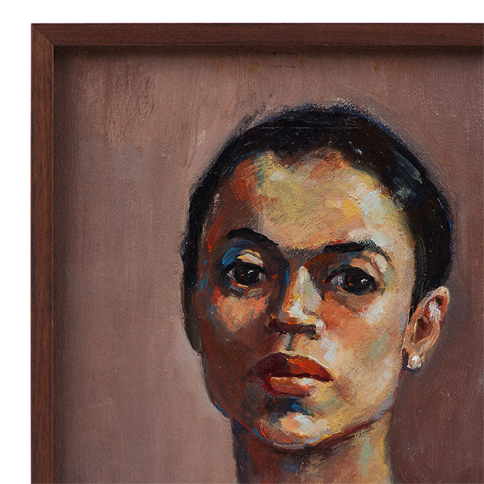 (DETAIL) Portrait of a Woman. Vintage oil on canvas portrait. Contemporary frame. Unsigned. 16" x 12"