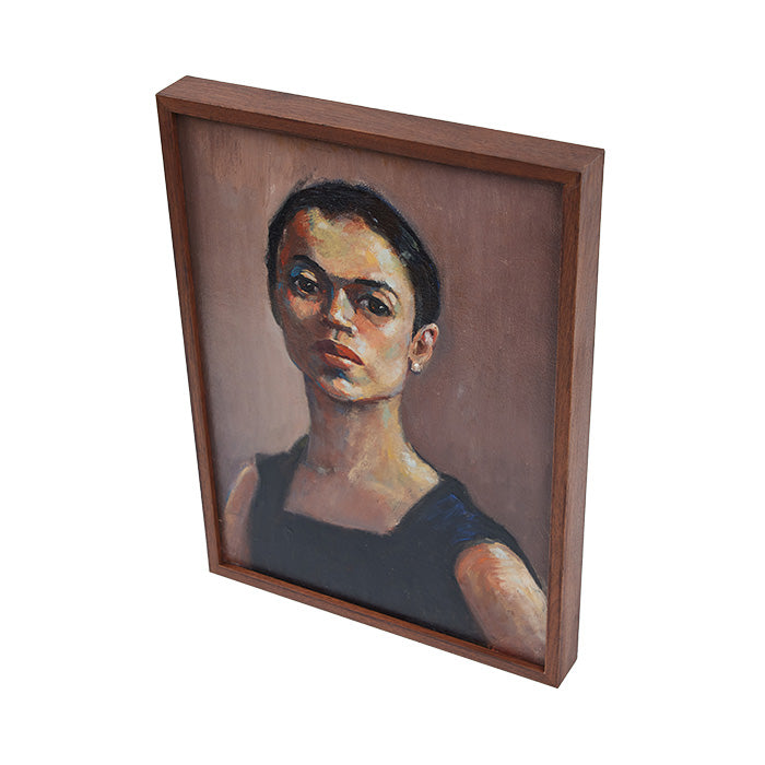 (SIDE VIEW) Portrait of a Woman. Vintage oil on canvas portrait. Contemporary frame. Unsigned. 16" x 12"