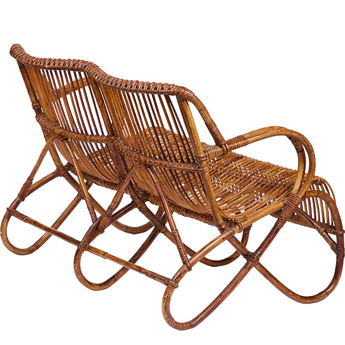 (BACK VIEW) Rattan Love Seat. Rattan Love Seat Indoor. Vintage love seat. Good condition. 29" H x 42" W x 26" Seat H