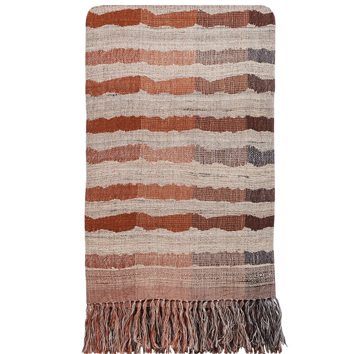 Silk Handwoven Throw Ocean Stripe Chocolate, by Neeru Kumar Handwoven Designer Textiles from India. Exclusive to Pat McGann. 70 in. x 50 in.