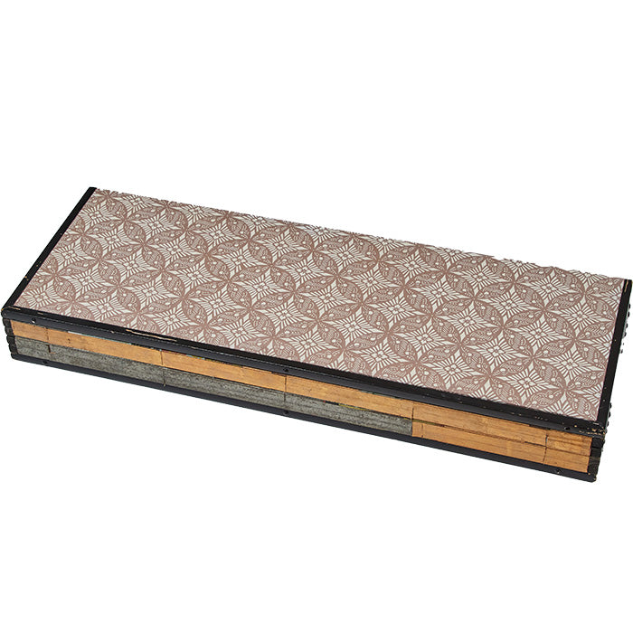 (FOLDED) Japanese Screen. Early 20th C Japanese folding screen. Gold and silver leaf background with images of kimonos and obis hanging on traditional wooden racks. Age appropriate wear to surfaces as shown. Folds to small size and backed with Japanese printed paper. Extended size: 37" H x 80" W