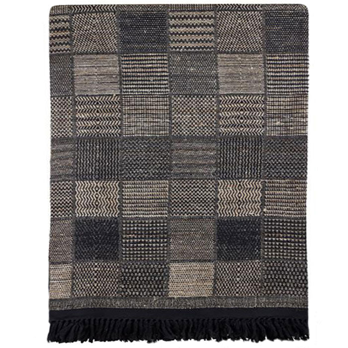 Bedcover Box Checks Wool & Raw Silk. Handwoven Designer Textiles from India by Neeru Kumar exclusive to Pat McGann. H 115 in. x W 88 in. H 292 cm x W 224 cm.