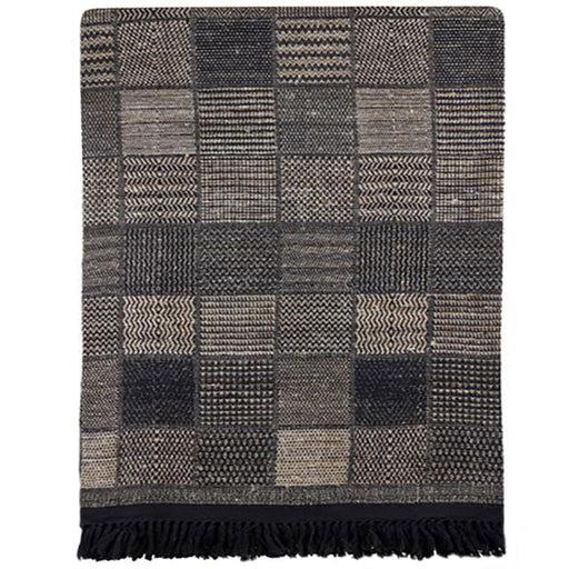 Bedcover Box Checks Wool & Raw Silk. Handwoven Designer Textiles from India by Neeru Kumar exclusive to Pat McGann. H 115 in. x W 88 in. H 292 cm x W 224 cm.