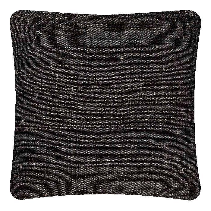 (BACK) Tabby Black Cotton & Tussar Silk. Neeru Kumar Handwoven Designer Textiles from India. Natural linen back. Invisible zipper closure. 18" x 18" different sizes available.