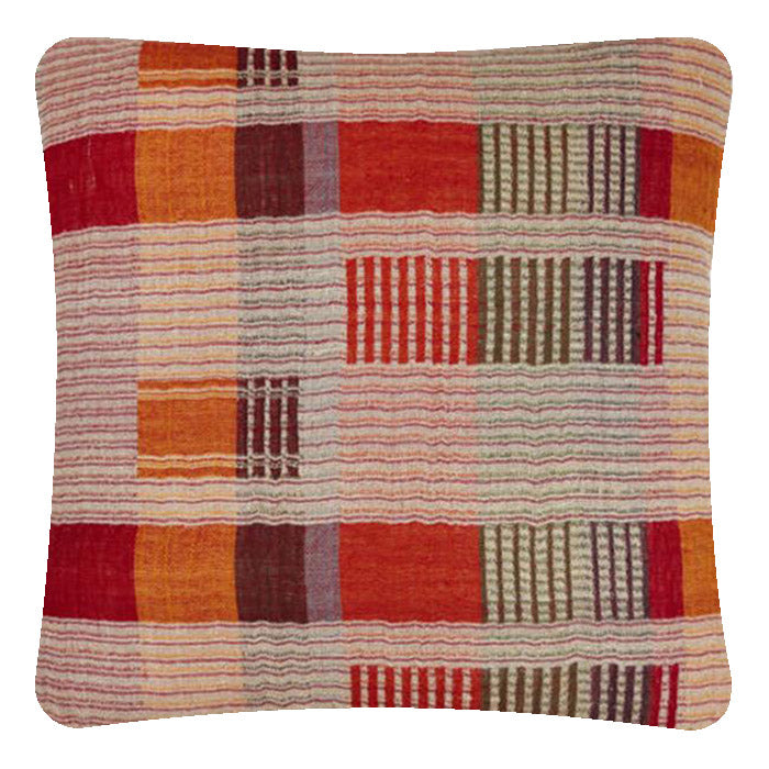 Decorative Pillow, Fence, Wool & Tussar Silk. Handwoven Designer Textiles from India. Natural linen back. Invisible zipper closure. 18" x 18" different sizes available.