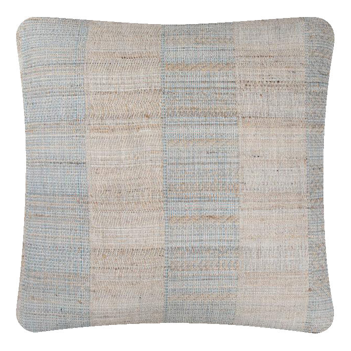 Hand Blue Wool & Tussar Silk Decorative Pillow. Neeru Kumar Handwoven Designer Textiles from India. Natural linen back. Invisible zipper closure. 18" x 18" different sizes available.