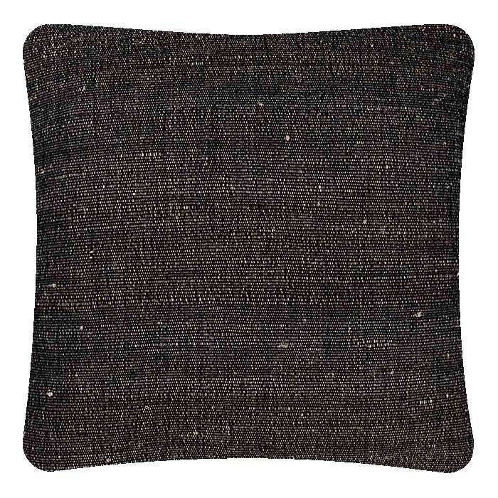 (DETAIL BACK) Tabby Black Cotton & Tussar Silk. Neeru Kumar Handwoven Designer Textiles from India. Natural linen back. Invisible zipper closure. 18" x 18" different sizes available.