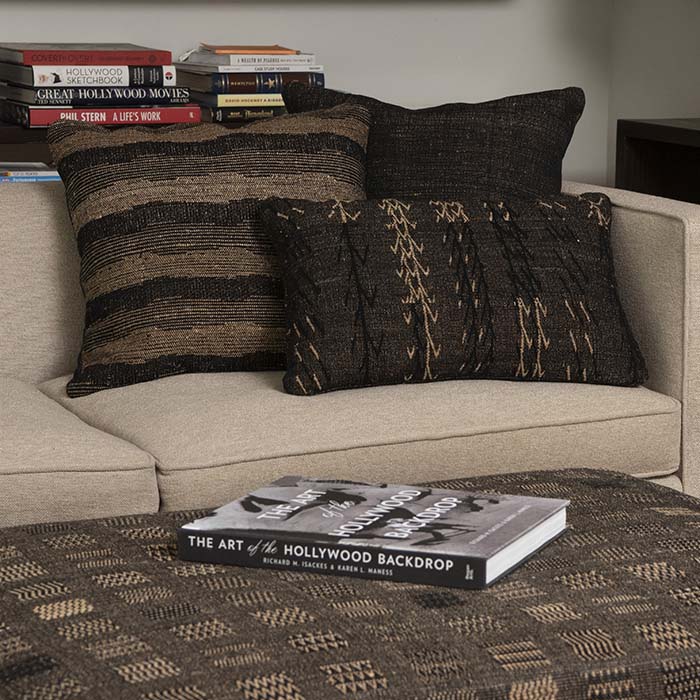 (LIFESTYLE) Fabric by the yard -- TD Stripe Black. Wavy pattern. Raw Tussar Silk and Wool by Neeru Kumar Handwoven Designer Textiles from India.
