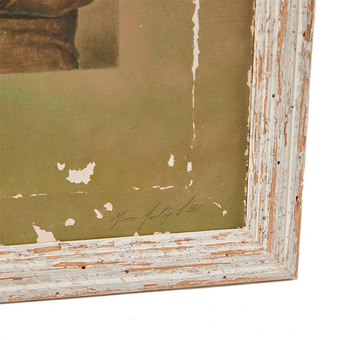 (SIGNATURE DETAIL) Gremlin Painting - Signed oil on canvas, possibly by Mario Hartig in 1981. Distressed condition. Size: 16" x 13".