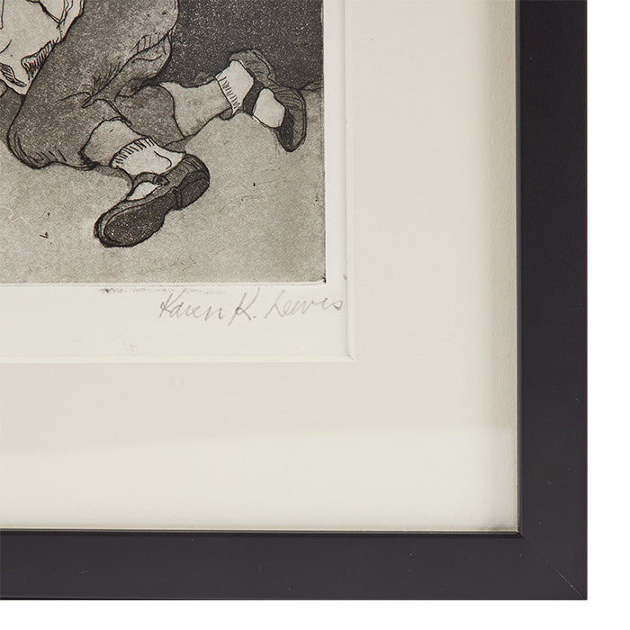 (SIGNATURE DETAIL) Karen K. Lewis Series of Prints featuring a child sleeping. These prints are created by Ojai CA artist, Karen Lewis, and include artist's proofs from beginning to end. The contemporary frame measures 27x12.