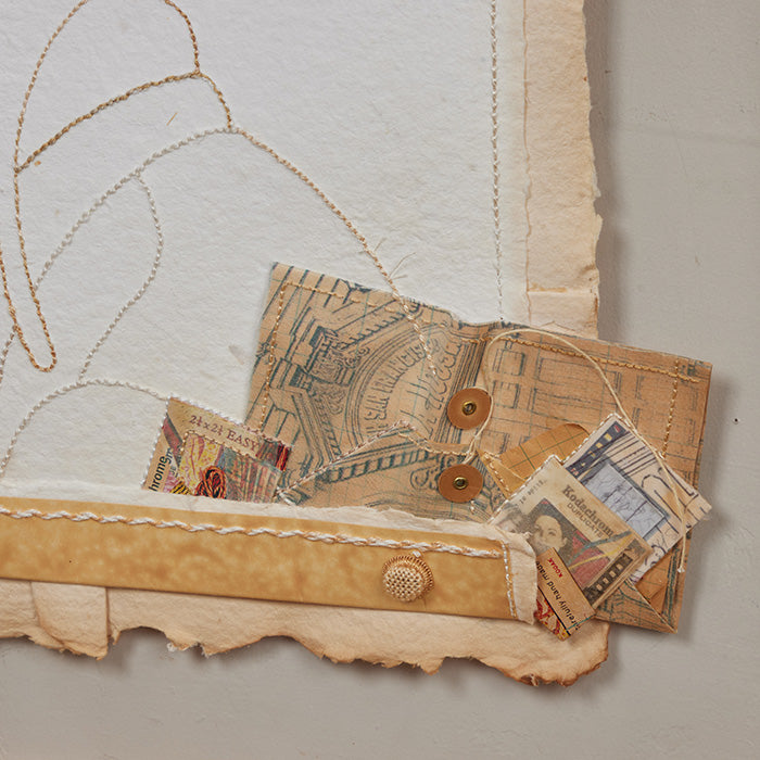 (DETAIL KODACHROME) "A Startling Return of Ornament As a Post-Modernist Concern" Mixed Media Collage in original Plexiglass Frame. Myrna Shiras (1934-2019), Palos Verdes, CA. 27.5" x 34"