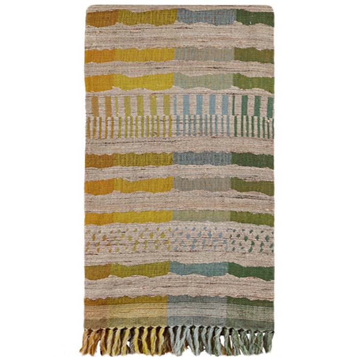 Throw Bauhaus Green, Wool & Raw Silk. Neeru Kumar Handwoven Designer Textiles from India. Exclusive to Pat McGann. 70 in. x 50 in.