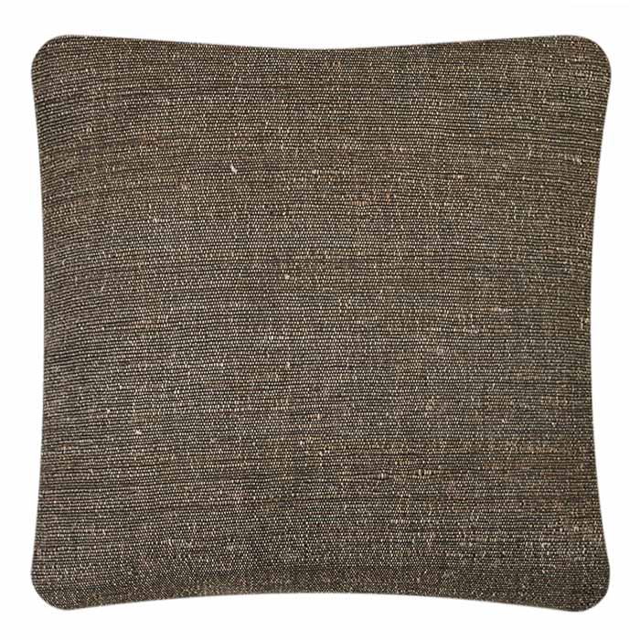 (TABBY ZINC BACK) Handwoven Neeru Kumar throw pillow in window weave zinc pattern, cotton & tussar silk, with tabby zinc backing, 18x18 inch size shown.