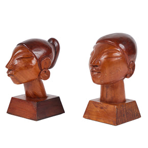 Pair of Cuban<br>Carved Wood Heads.