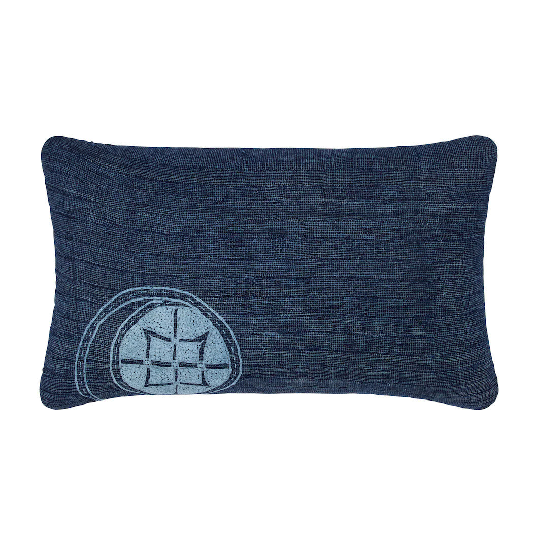 African Embroidery<br /> Pillow Indigo III