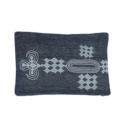 African Embroidery<br /> Pillow Indigo V