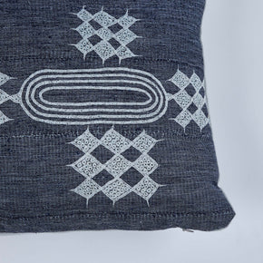 African Embroidery<br /> Pillow Indigo V