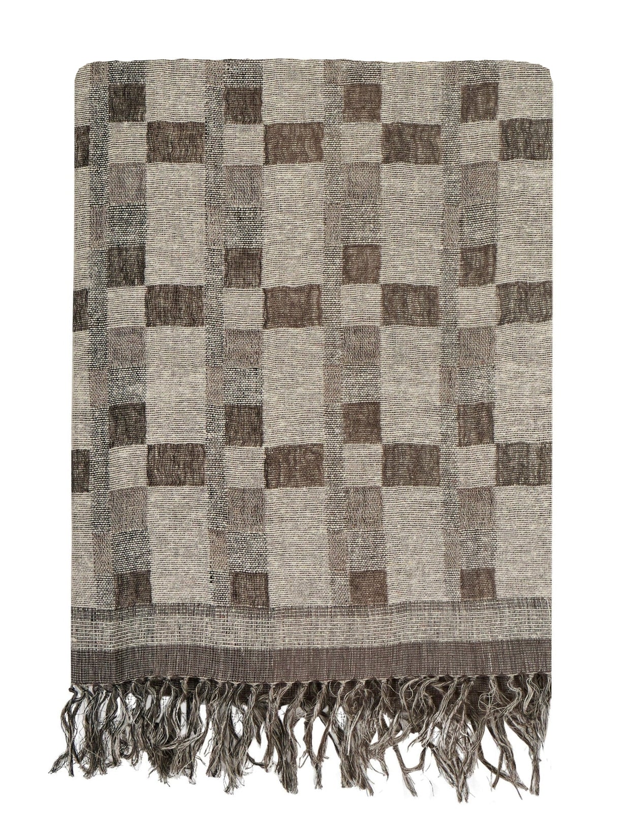 Bedcover<br /> Brown Gray Check <br />Linen & Tussar Silk