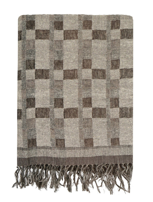 Bedcover<br /> Brown Gray Check <br />Linen & Tussar Silk