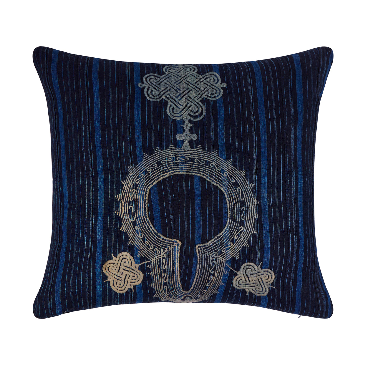 African Embroidery Pillow<br />Indigo I