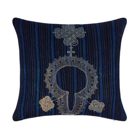 African Embroidery Pillow<br />Indigo I