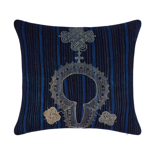 African Embroidery Pillow<br />Indigo I
