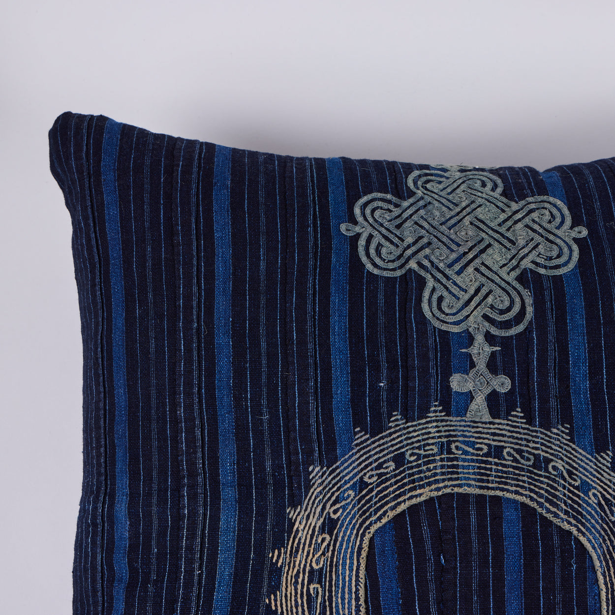 African Embroidery Pillow<br />Indigo I